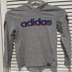 Adidas Kids Gray Hoodie with Blue and Red Logo